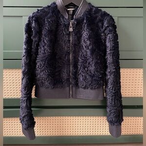 La Perla White Faux Fur Polyester/Cotton Embroidered Bomber Jacket